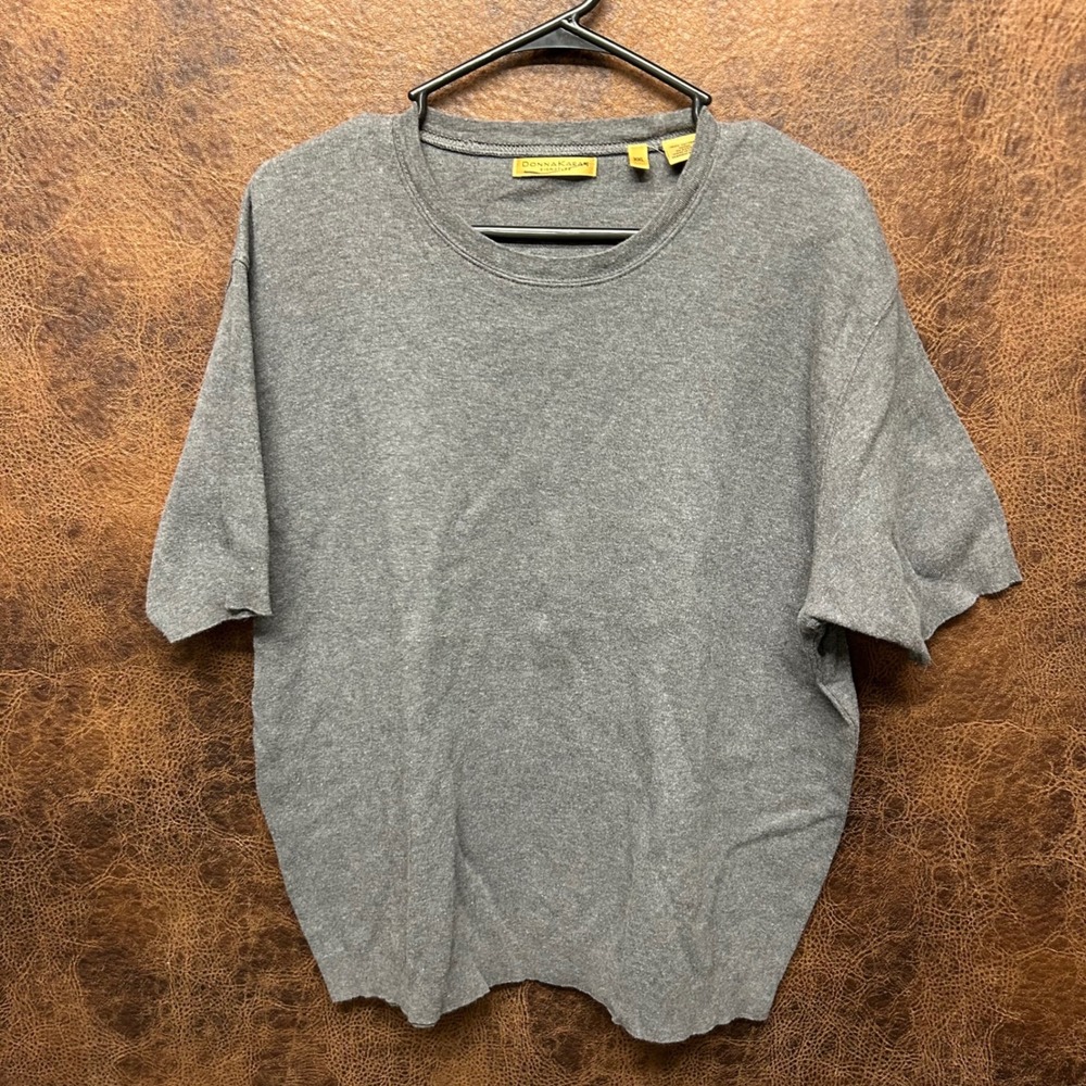 Donna Karan Signature Gray Scoop Neck Short Sleeve Neutral Light Sweater Shirt